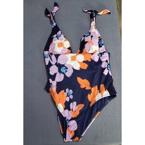 Sea Angel Doheny Bloom Navy 1 Piece Tie On Swimsuit Bathing Suit SZ XL